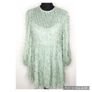 ASOS Design light green sheer feather tinsel party dress size 6